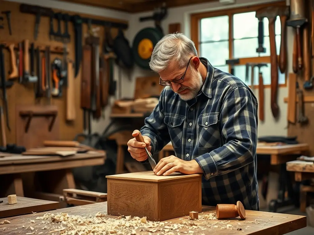 A skilled carpenter from Amiran Homes crafts custom cabinets in a kitchen, demonstrating the company's commitment to quality carpentry and custom design solutions.